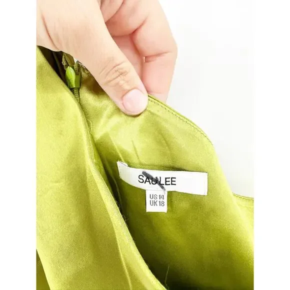 Sau Lee Heidy Green One Shoulder Satin Faux Wrap Mini Dress Size 14